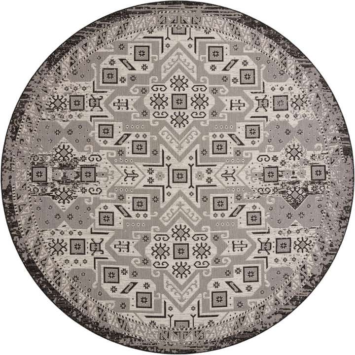 12' x 12' Easy-Clean Aztec Indoor / Outdoor Round Rug