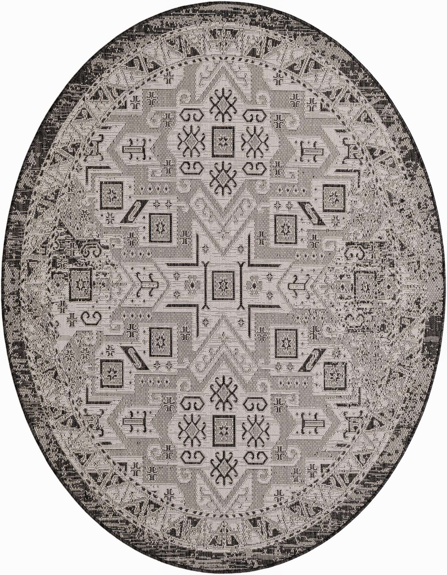 6' x 6' Easy-Clean Aztec Indoor / Outdoor Round Rug