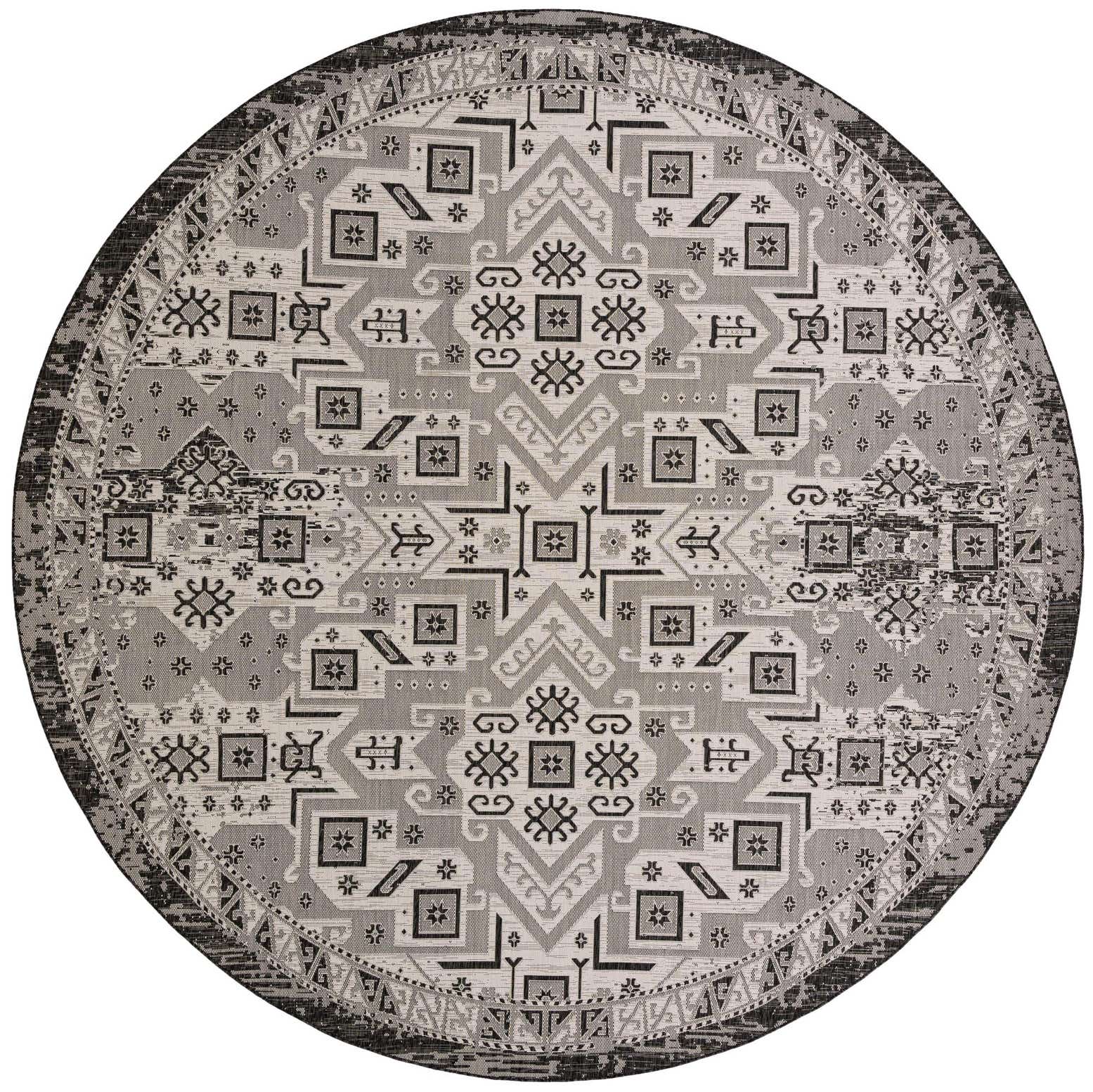 13' x 13' Easy-Clean Aztec Indoor / Outdoor Round Rug