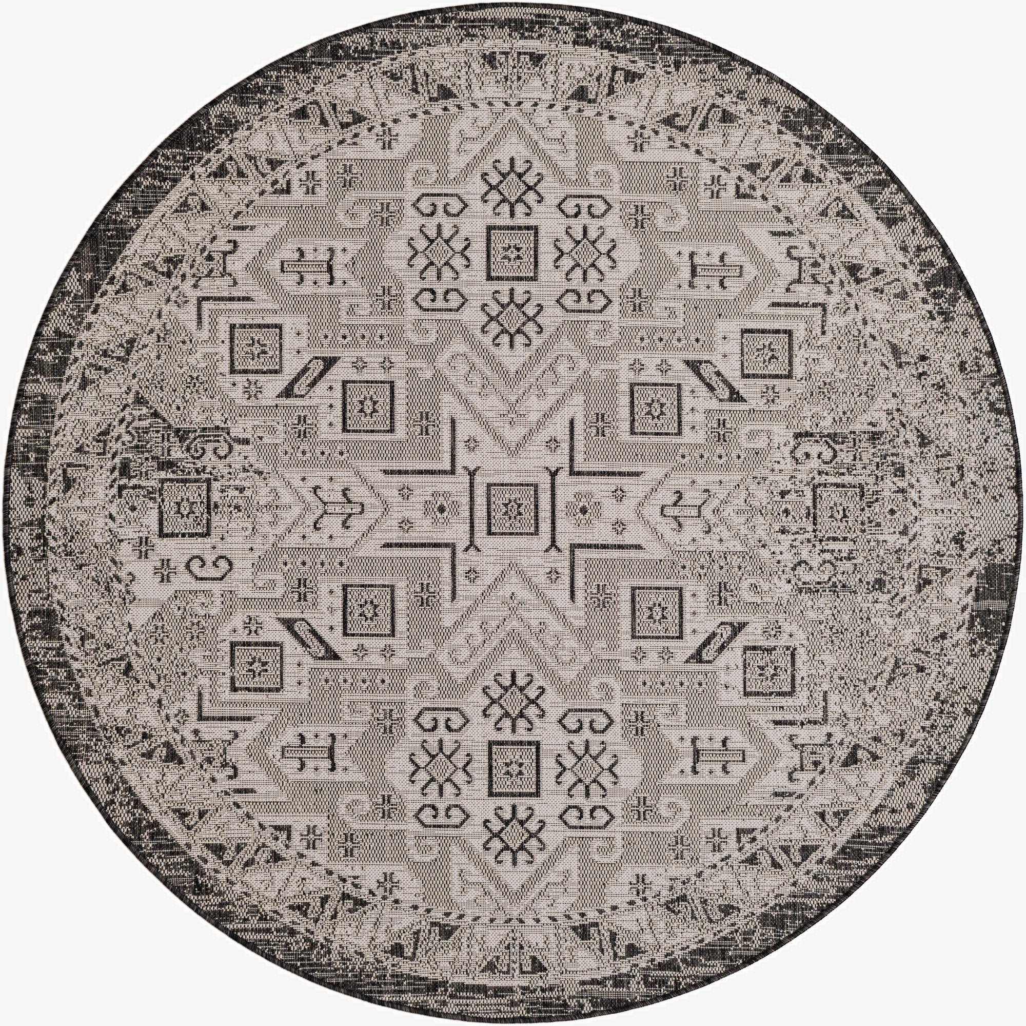 6' x 6'  Washable Aztec Indoor / Outdoor Round Rug