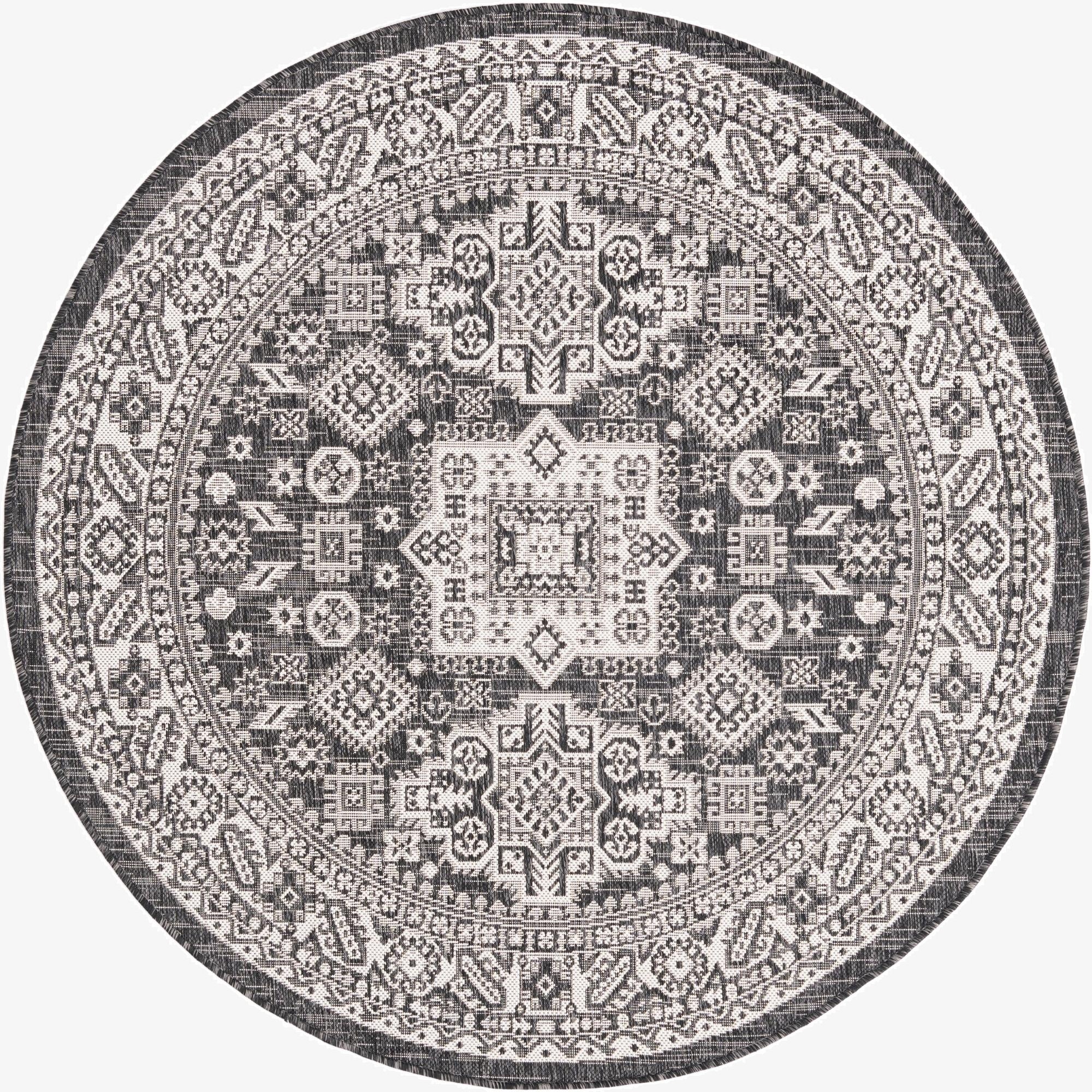 Primary image 5' 3 x 5' 3  Washable Aztec Indoor / Outdoor Round Rug