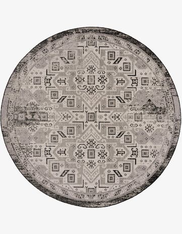 Charcoal Gray Easy-Clean Aztec Indoor / Outdoor Round Rug