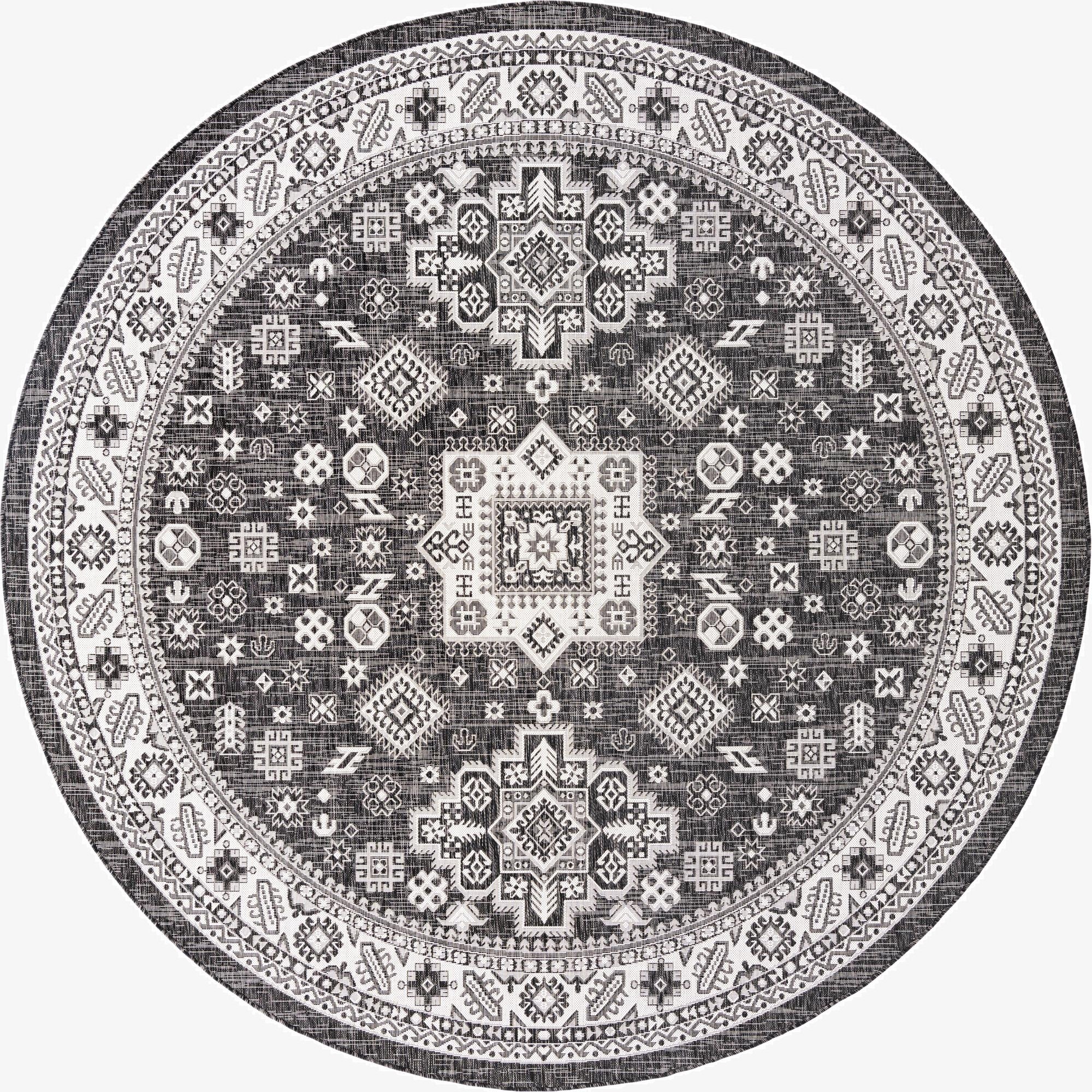 Primary image 10' x 10'  Washable Aztec Indoor / Outdoor Round Rug