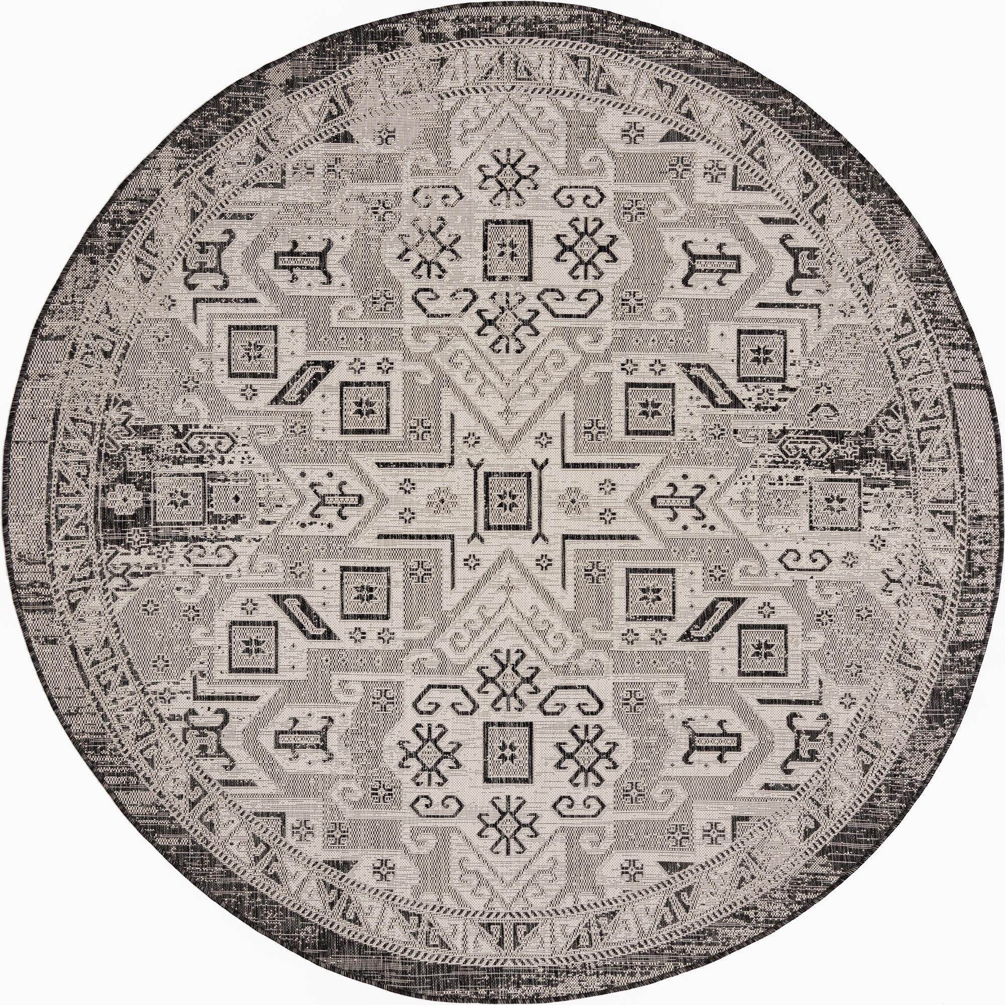 Primary image 7' 10 x 7' 10  Washable Aztec Indoor / Outdoor Round Rug