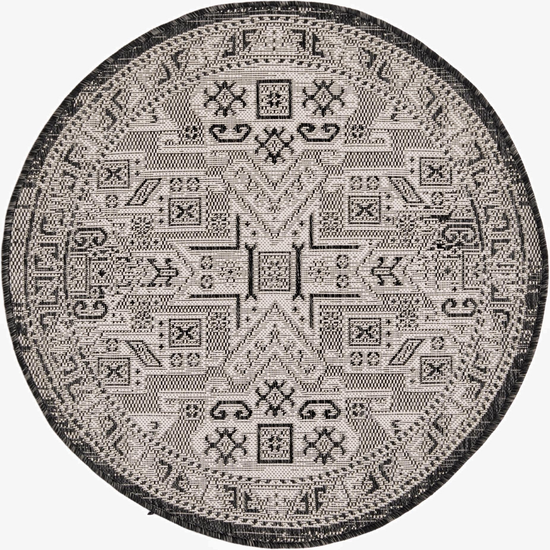 Primary image 3' x 3'  Washable Aztec Indoor / Outdoor Round Rug