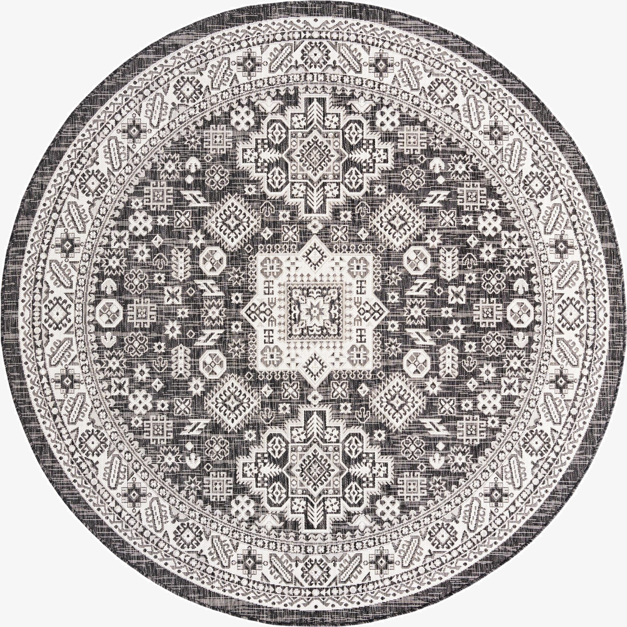 Primary image 7' 10 x 7' 10  Washable Aztec Indoor / Outdoor Round Rug