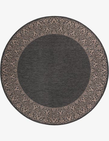 Charcoal Gray Easy-Clean Border Indoor / Outdoor Round Rug