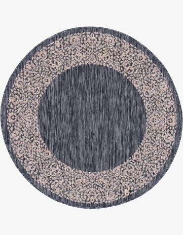 Charcoal Gray Easy-Clean Border Indoor / Outdoor Round Rug