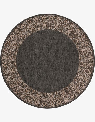 Charcoal Gray Easy-Clean Border Indoor / Outdoor Round Rug