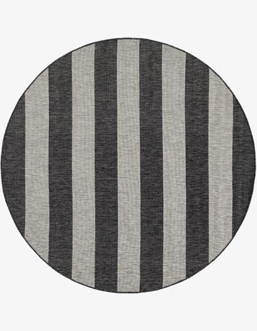 Charcoal Gray Easy-Clean Ribbon Indoor / Outdoor Round Rug
