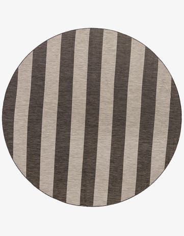 Charcoal Gray Easy-Clean Ribbon Indoor / Outdoor Round Rug
