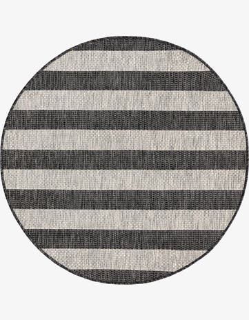 Charcoal Gray Easy-Clean Ribbon Indoor / Outdoor Round Rug