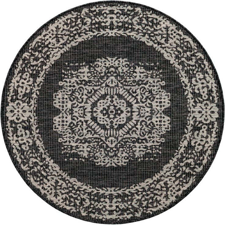Detail image of 4' x 4' Easy-Clean Traditional Indoor / Outdoor Round Rug
