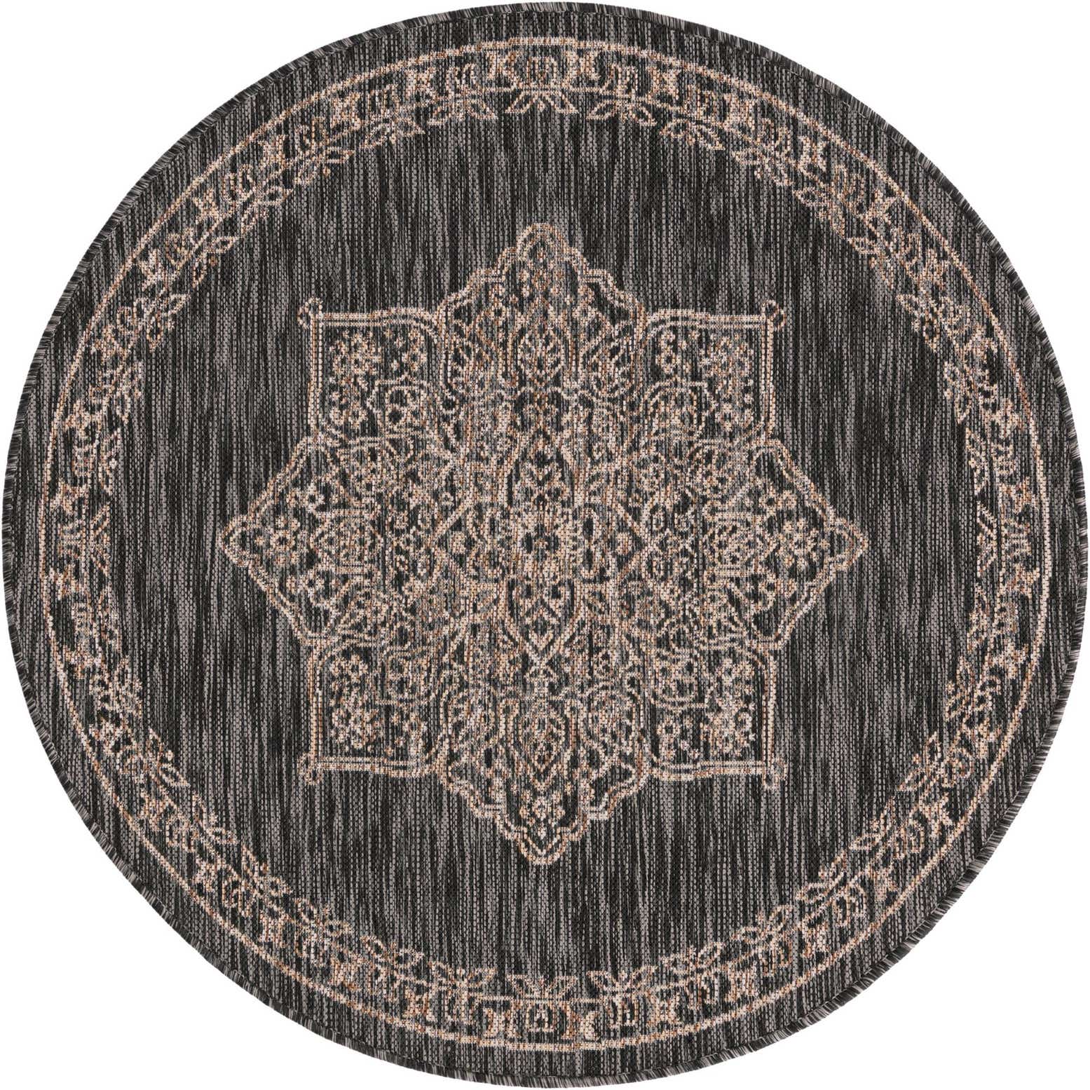 4' x 4' Easy-Clean Traditional Indoor / Outdoor Round Rug