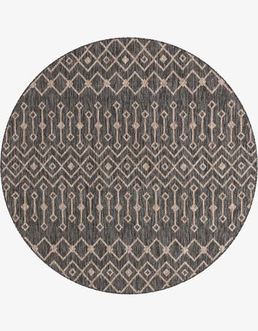 Charcoal Gray Easy-Clean Trellis Indoor / Outdoor Round Rug
