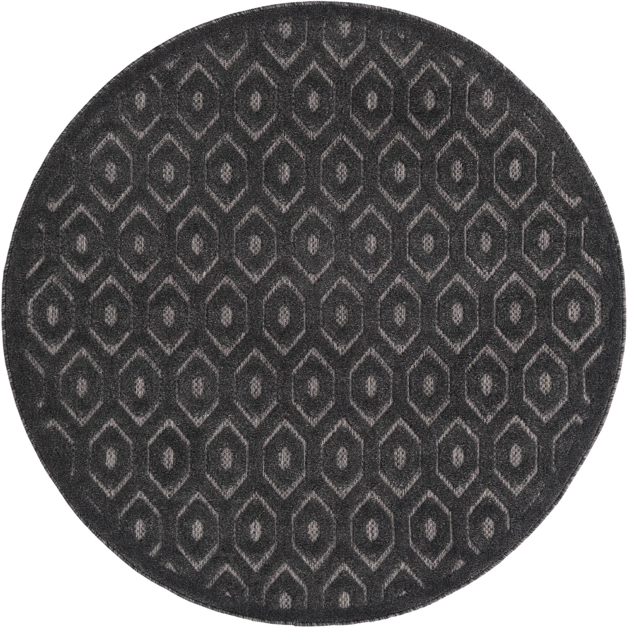 5' 3 x 5' 3 Easy-Clean Trellis Textured Indoor / Outdoor Round Rug