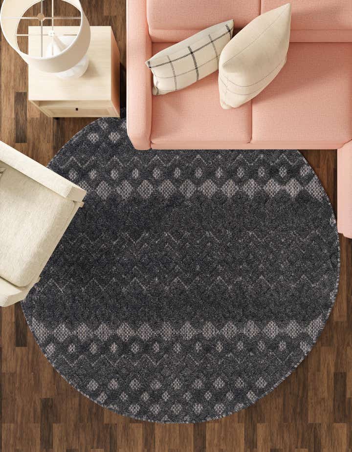 3' x 3' Easy-Clean Trellis Textured Indoor / Outdoor Round Rug