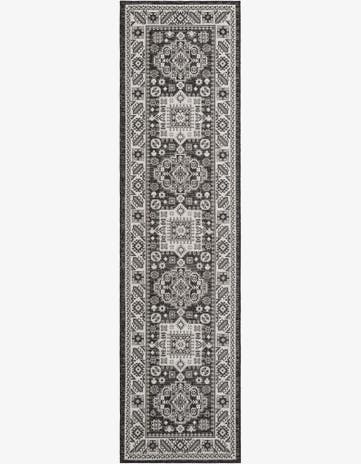 Charcoal Gray Easy-Clean Aztec Indoor / Outdoor Runner Rug