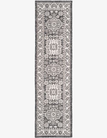 Charcoal Gray Easy-Clean Aztec Indoor / Outdoor Runner Rug