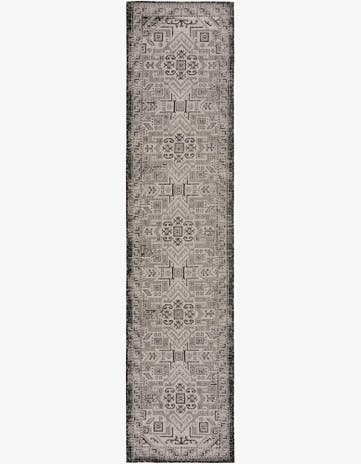 Charcoal Gray Easy-Clean Aztec Indoor / Outdoor Runner Rug