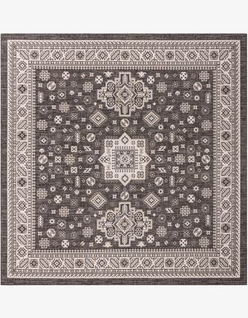 Charcoal Gray Easy-Clean Aztec Indoor / Outdoor Square Rug