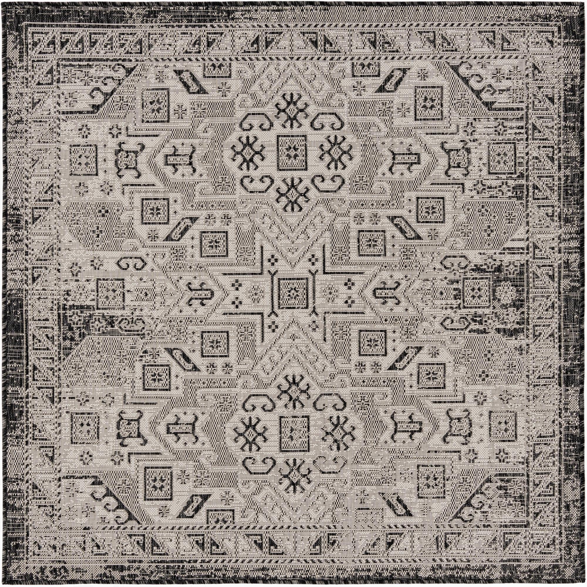 5' 3 x 5' 3  Washable Aztec Indoor / Outdoor Square Rug