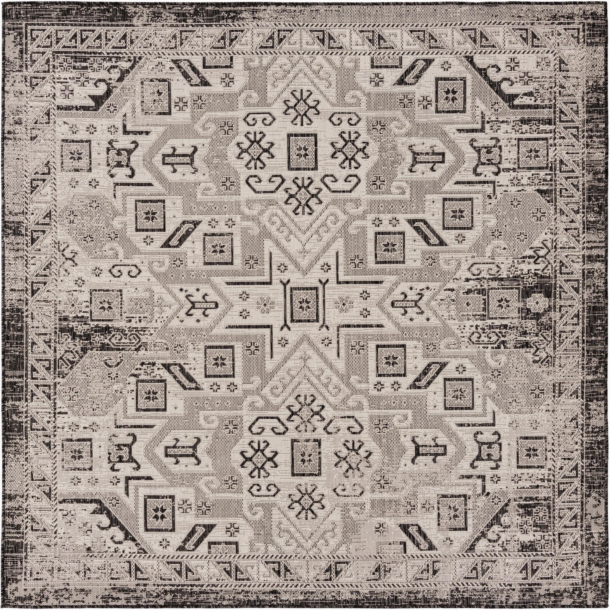 7' 10 x 7' 10  Washable Aztec Indoor / Outdoor Square Rug