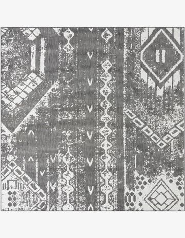 Charcoal Gray Easy-Clean Bohemian Indoor / Outdoor Square Rug