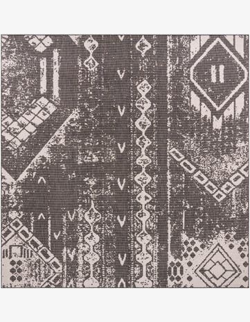 Charcoal Gray Easy-Clean Bohemian Indoor / Outdoor Square Rug