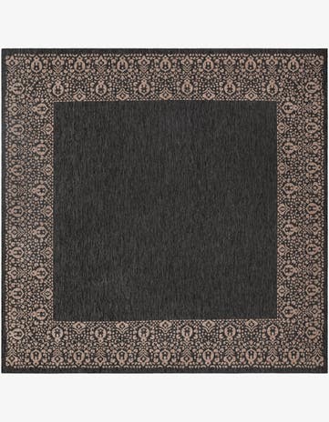 Charcoal Gray Easy-Clean Border Indoor / Outdoor Square Rug