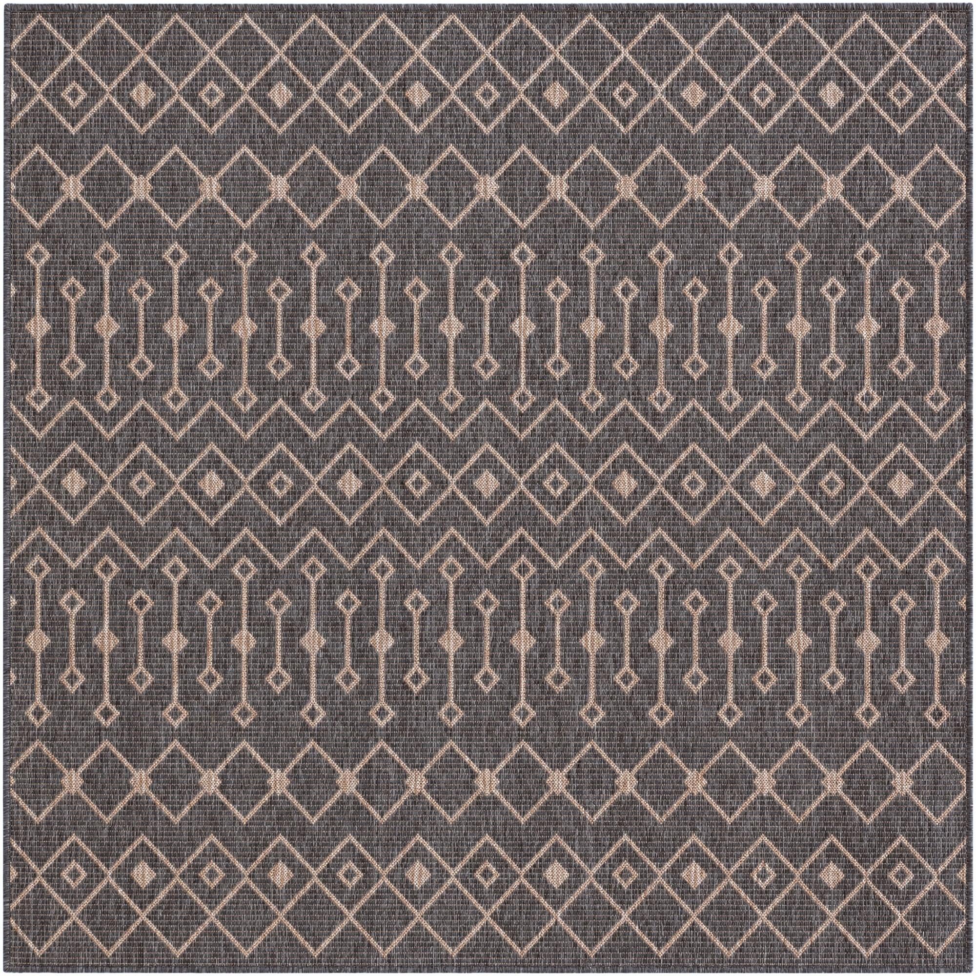 Charcoal Gray Easy-Clean Lattice Indoor / Outdoor Square Rug