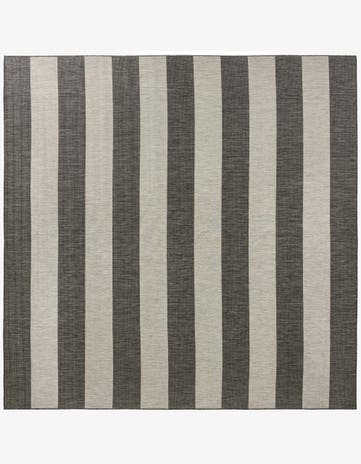 Charcoal Gray Easy-Clean Striped Indoor / Outdoor Square Rug