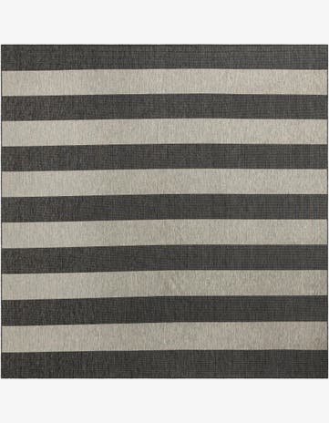 Charcoal Gray Easy-Clean Striped Indoor / Outdoor Square Rug