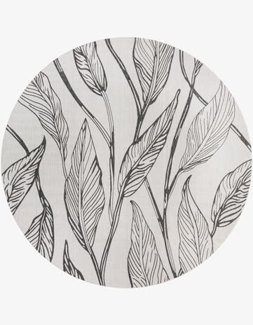 Charcoal Ivory Easy-Clean Botanical Indoor / Outdoor Round Rug