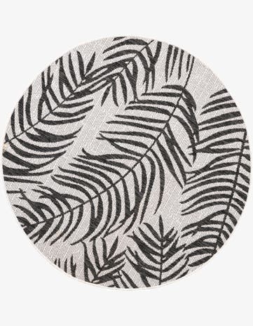 Charcoal Ivory Easy-Clean Botanical Indoor / Outdoor Round Rug