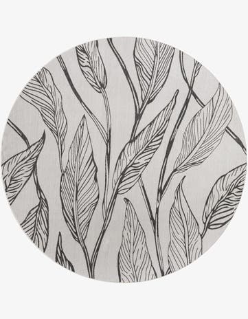 Charcoal Ivory Easy-Clean Botanical Indoor / Outdoor Round Rug