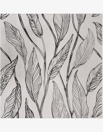 Charcoal Ivory Easy-Clean Botanical Indoor / Outdoor Square Rug