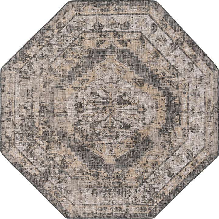 7' 10 x 7' 10 Easy-Clean Traditional Indoor / Outdoor Octagon Rug