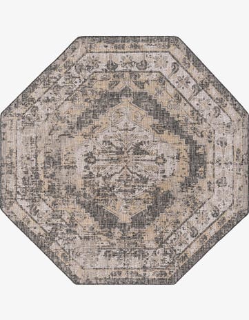 Charcoal Easy-Clean Traditional Indoor / Outdoor Octagon Rug