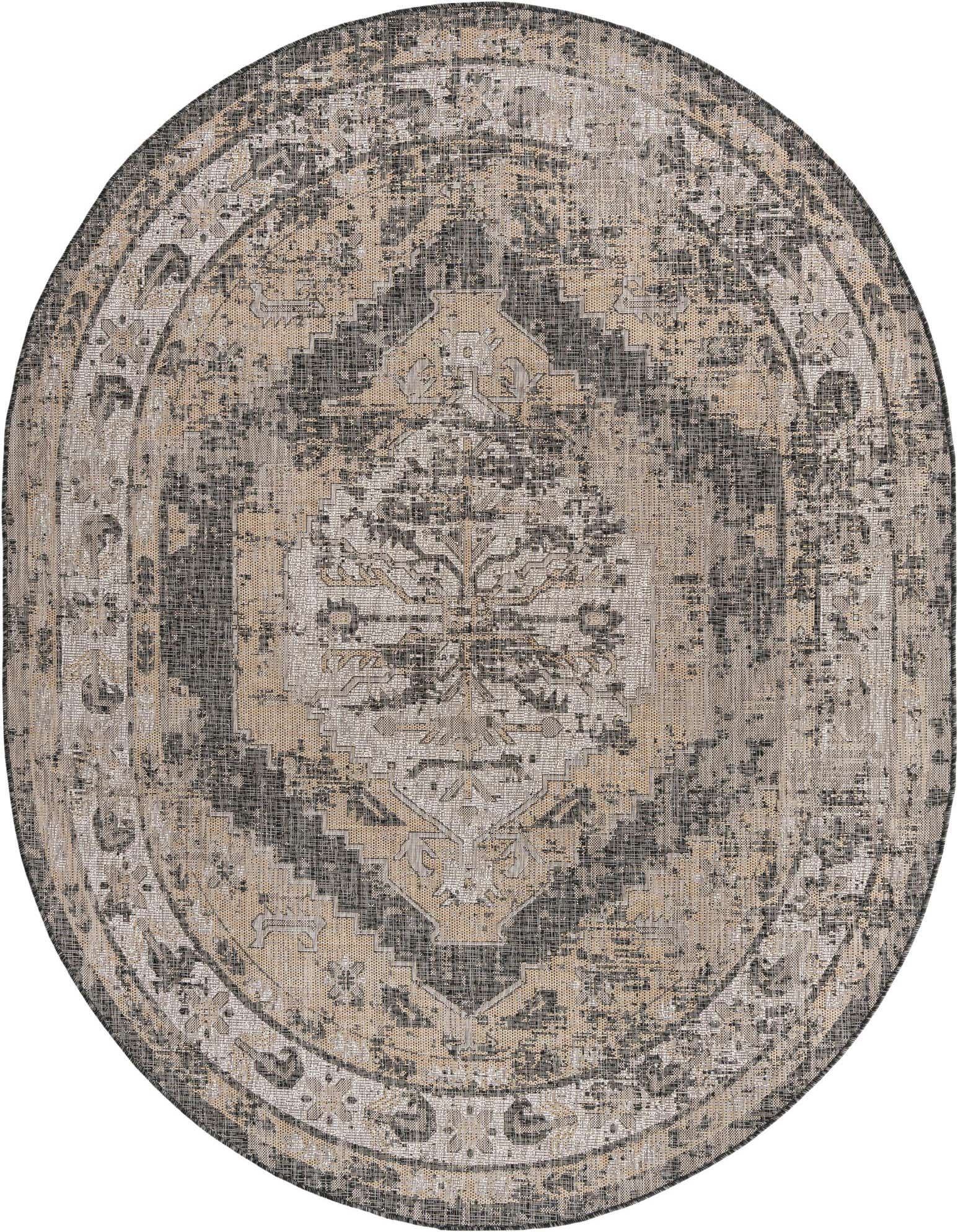 7' 10 x 10' Easy-Clean Traditional Indoor / Outdoor Oval Rug