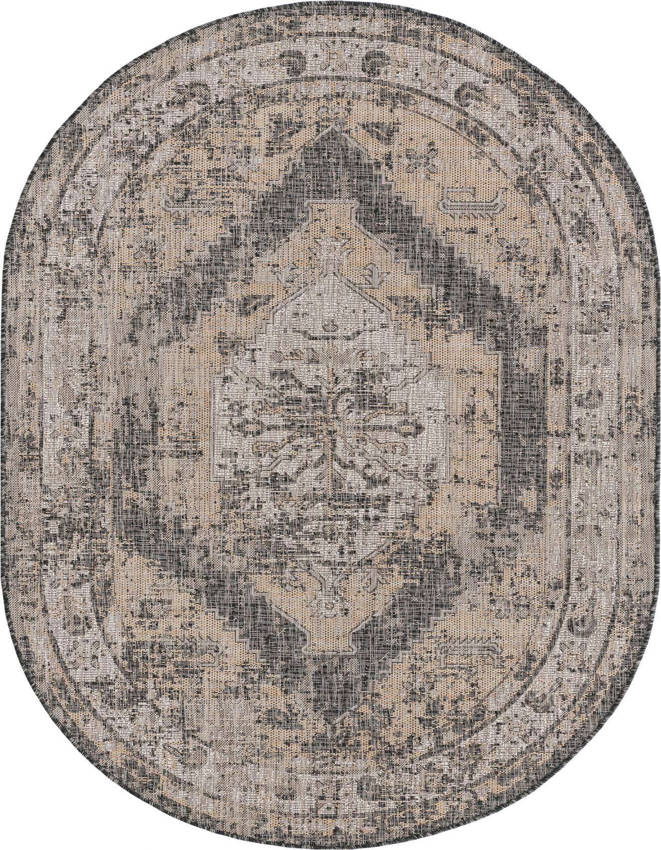 5' 3 x 8' Easy-Clean Traditional Indoor / Outdoor Oval Rug