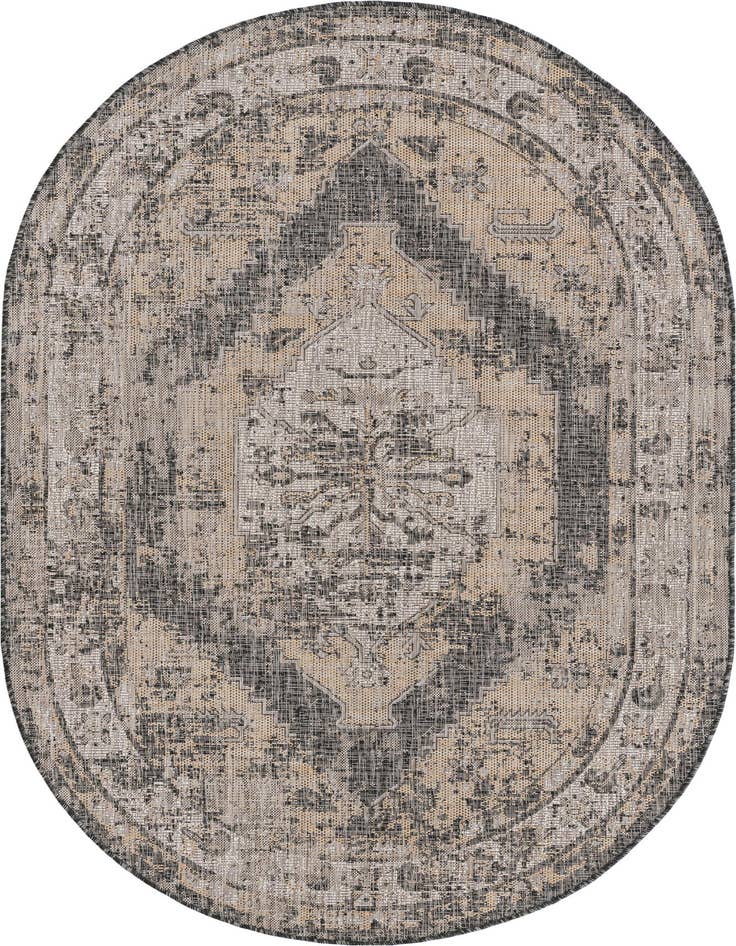 Detail image of 5' 3 x 8' Easy-Clean Traditional Indoor / Outdoor Oval Rug