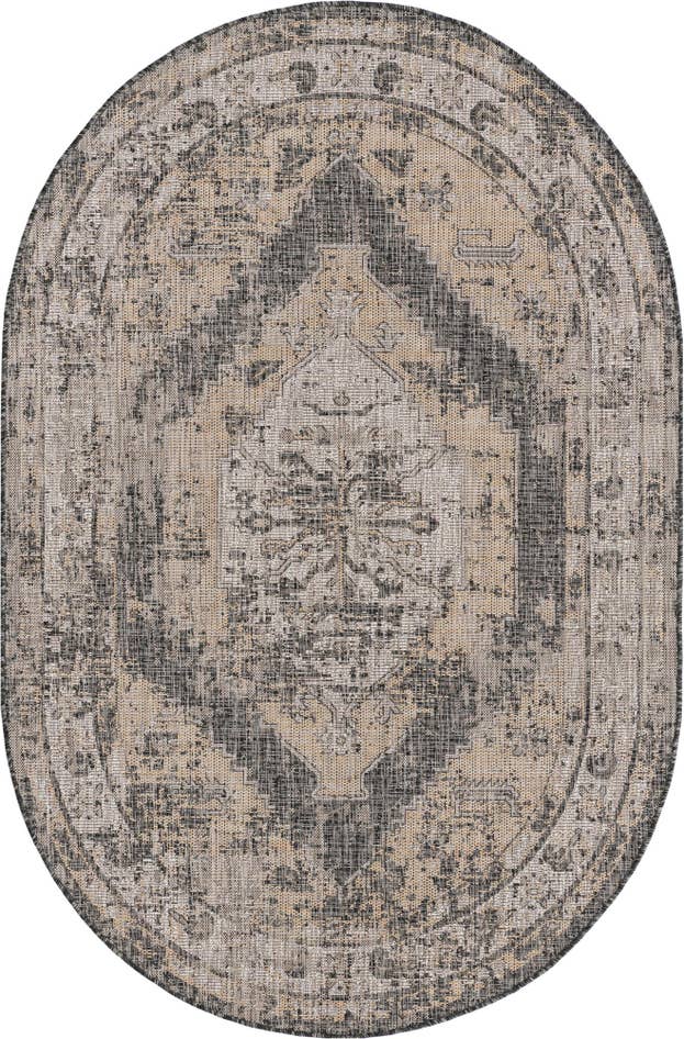 Detail image of 5' 3 x 8' Easy-Clean Traditional Indoor / Outdoor Oval Rug