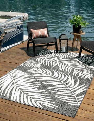 Charcoal Easy-Clean Botanical Indoor / Outdoor Rug