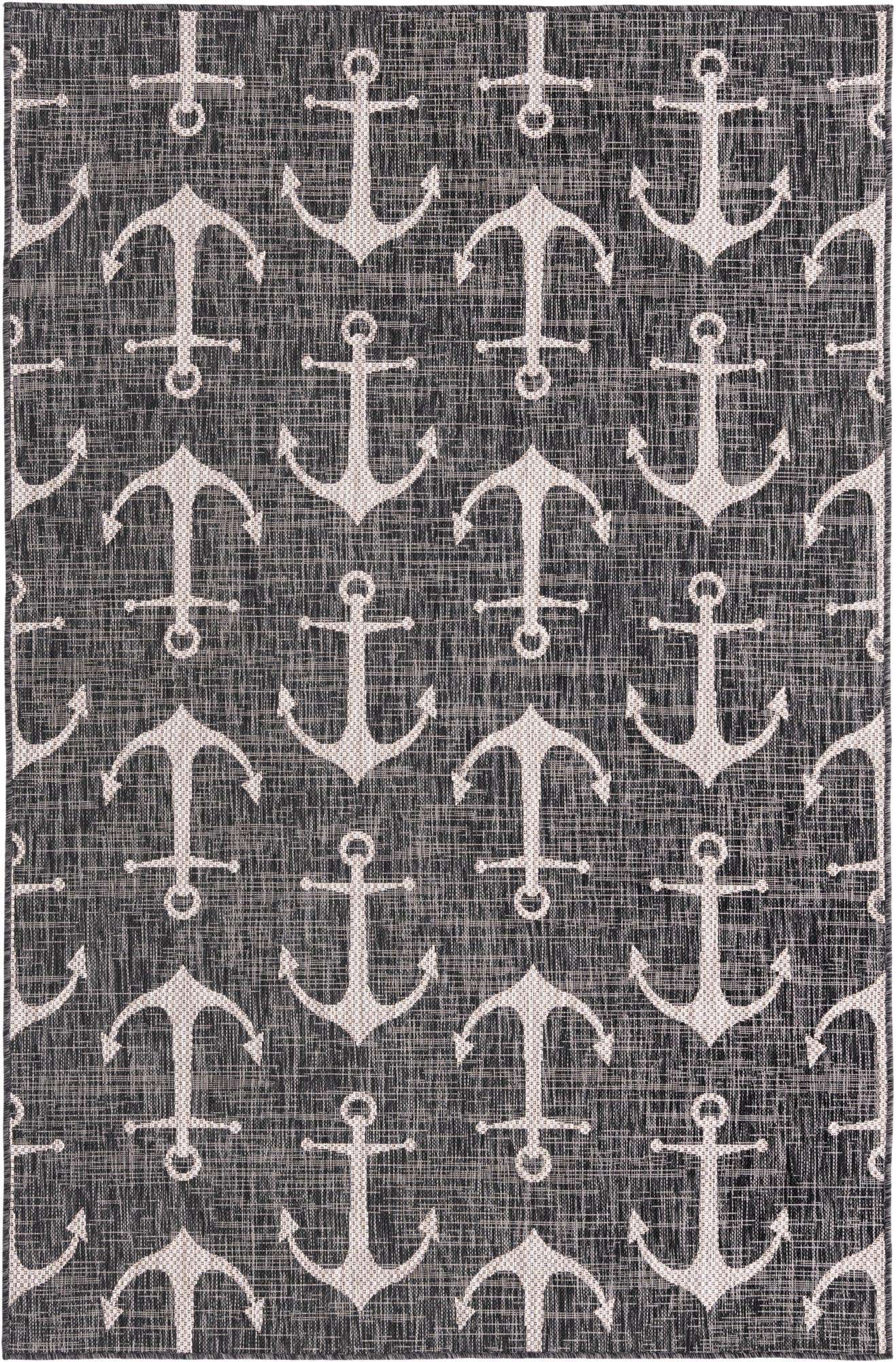 Custom Charcoal Easy-Clean Coastal Indoor / Outdoor Rug