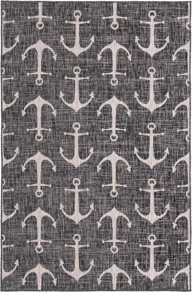 Custom Charcoal Easy-Clean Coastal Indoor / Outdoor Rug