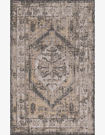 Charcoal Easy-Clean Traditional Indoor / Outdoor Rug