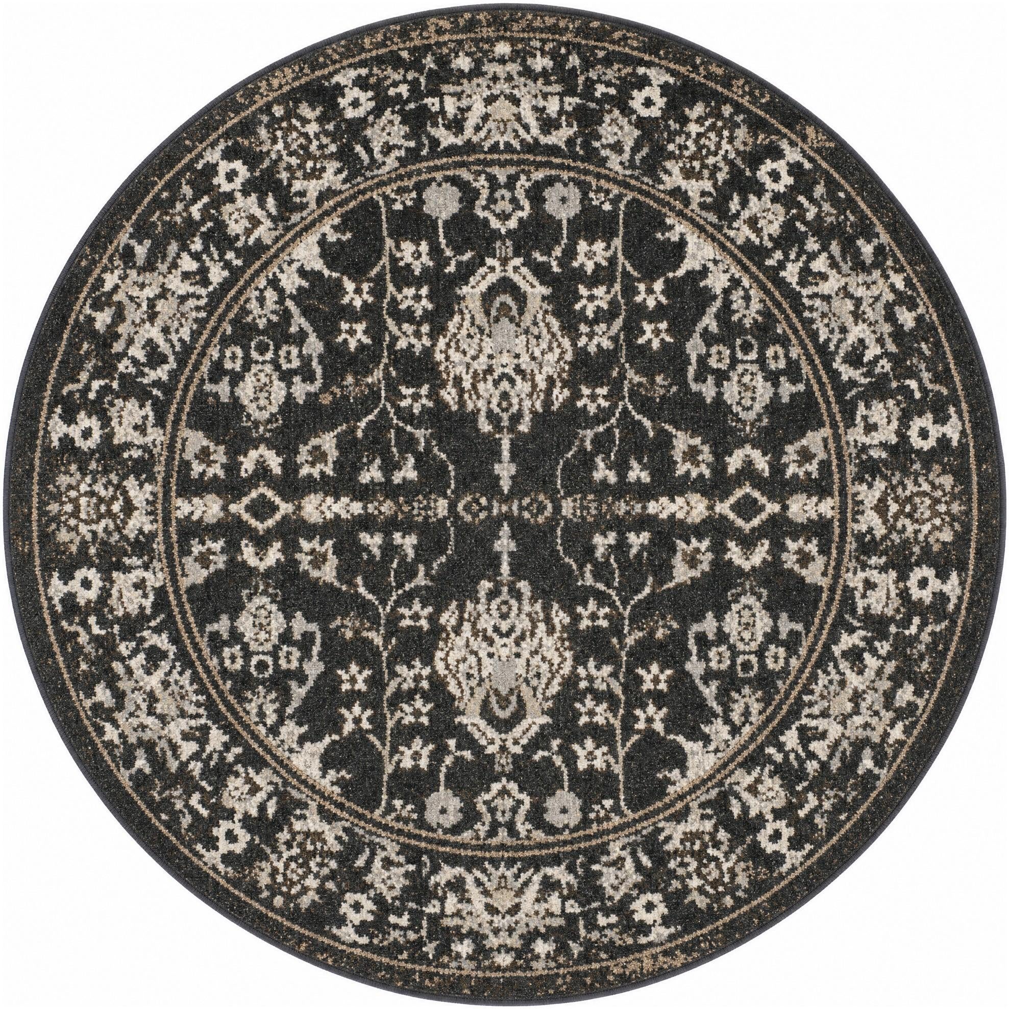 Charcoal Kamala Washable Round Rug