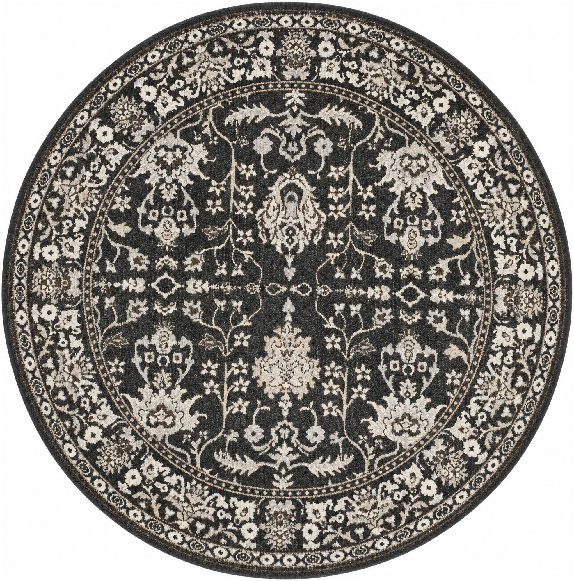 Charcoal Kamala Washable Round Rug