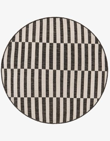 Charcoal Easy-Clean Ribbon Indoor / Outdoor Round Rug
